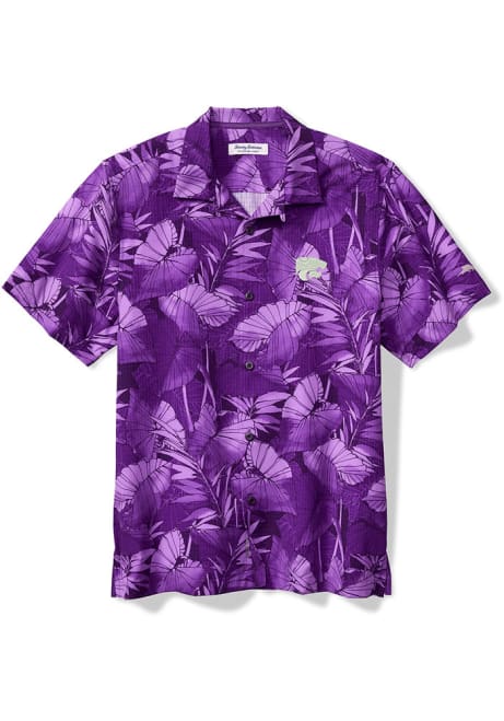 Mens K-State Wildcats Purple Tommy Bahama Sport Bahama Coast Nuevo Fronds Camp Short Sleeve Dress Shirt