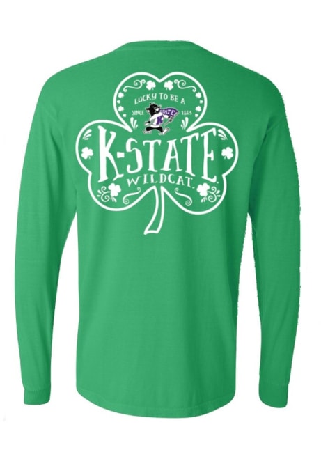 Womens Green K-State Wildcats Word Shamrock LS Tee