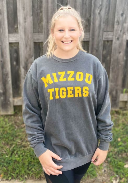 Mizzou Tigers Tigers Womens Charcoal Simple Long Sleeve Crew Sweatshirt