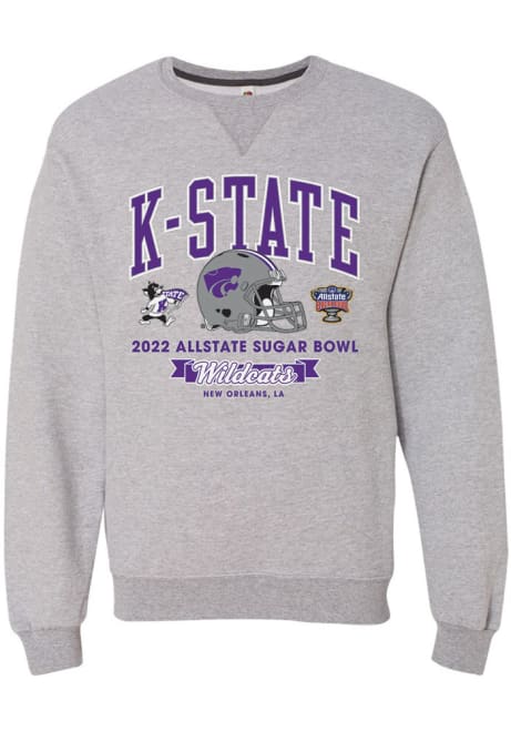 Mens Grey K-State Wildcats 2022 Sugar Bowl Bound Crew Sweatshirt