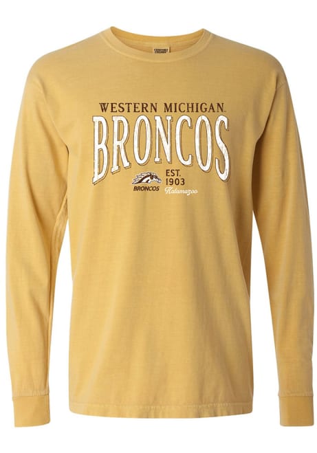 Womens Gold Western Michigan Broncos Mascot LS Tee