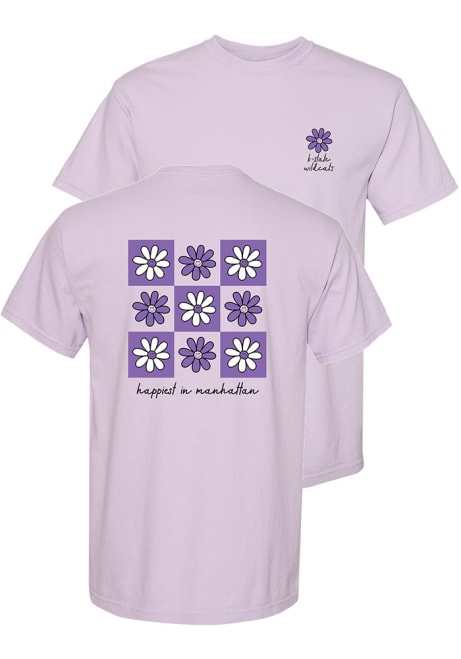 K-State Wildcats Smiley Flower Squares Short Sleeve T-Shirt - Lavender