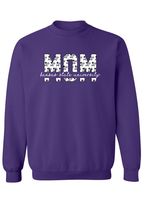 Womens Purple K-State Wildcats Block Mom Crew Sweatshirt
