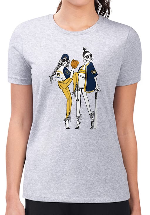 4Her Milwaukee Brewers Womens Baseball Girls Style T-Shirt GREY