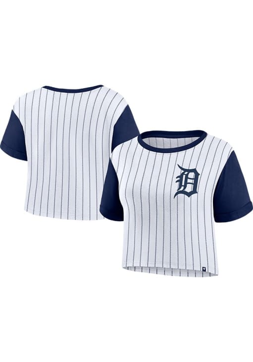 Detroit Tigers Womens White Biblend Pinstripe Short Sleeve T-Shirt