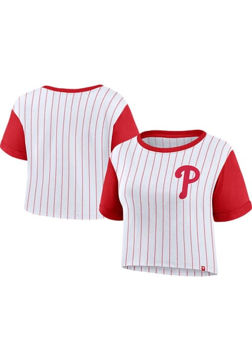 Philadelphia Phillies Womens White Biblend Pinstripe Short Sleeve T-Shirt