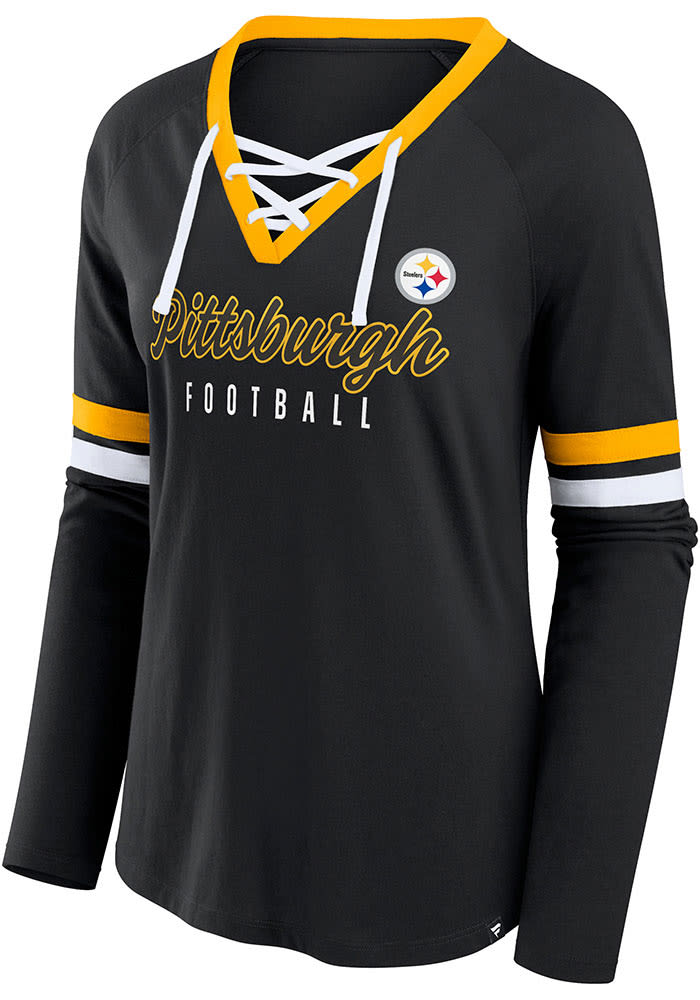 Pittsburgh Steelers BLACK Lace Up Long Sleeve LS Tee - 172806737