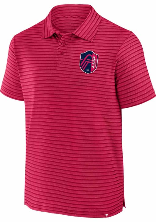 St Louis City SC Mens Red Jacquard Stripe Short Sleeve Polo