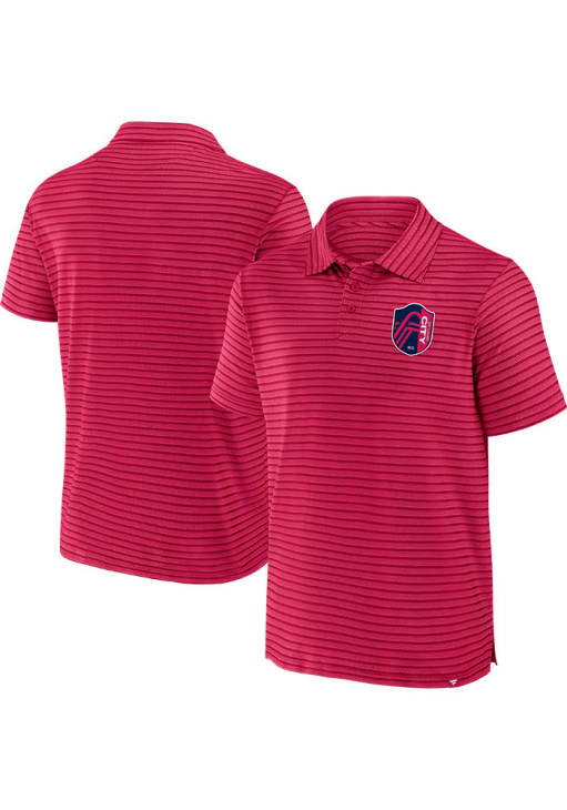 St Louis City SC Mens Red Jacquard Stripe Short Sleeve Polo