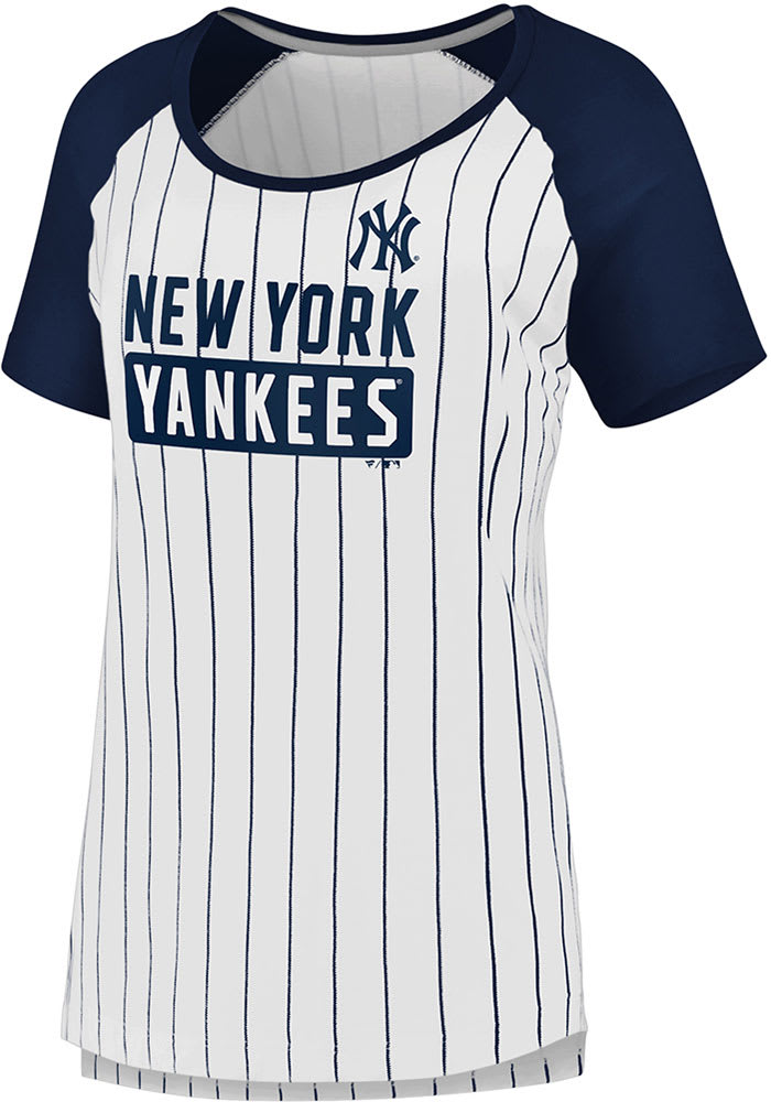 New York Yankees Womens White Iconic Pinstripe Short Sleeve T-Shirt