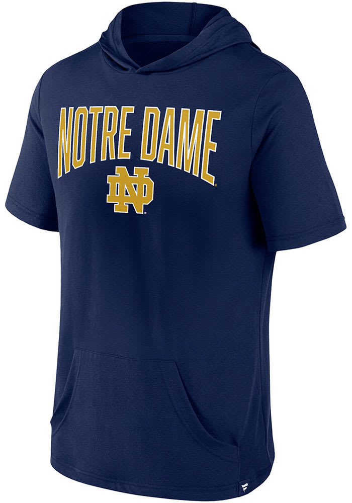 Men s Fanatics Navy Notre Dame Fighting Irish Outline Lower Arch Hoodie T Shirt Size Medium Blue