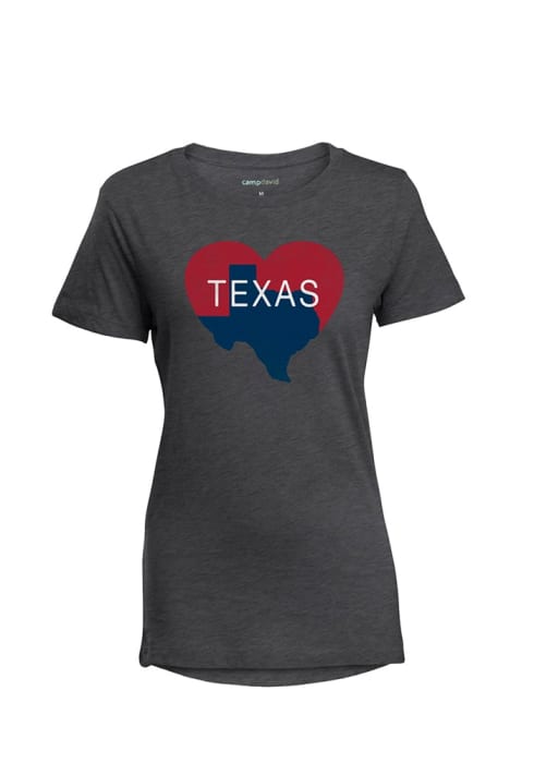 Texas Womens Dark Charcoal State Shape Heart Short Sleeve T Shirt