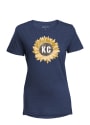 Kansas City Womens Navy Blue Sunflower Initials Short Sleeve T Shirt