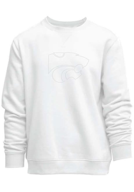 Mens White K-State Wildcats Tonal Mascot Crew Sweatshirt