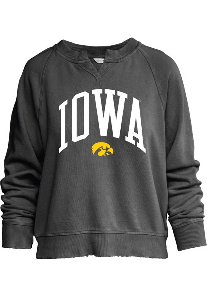 Womens Black Iowa Hawkeyes Willow Washed Crew Sweatshirt