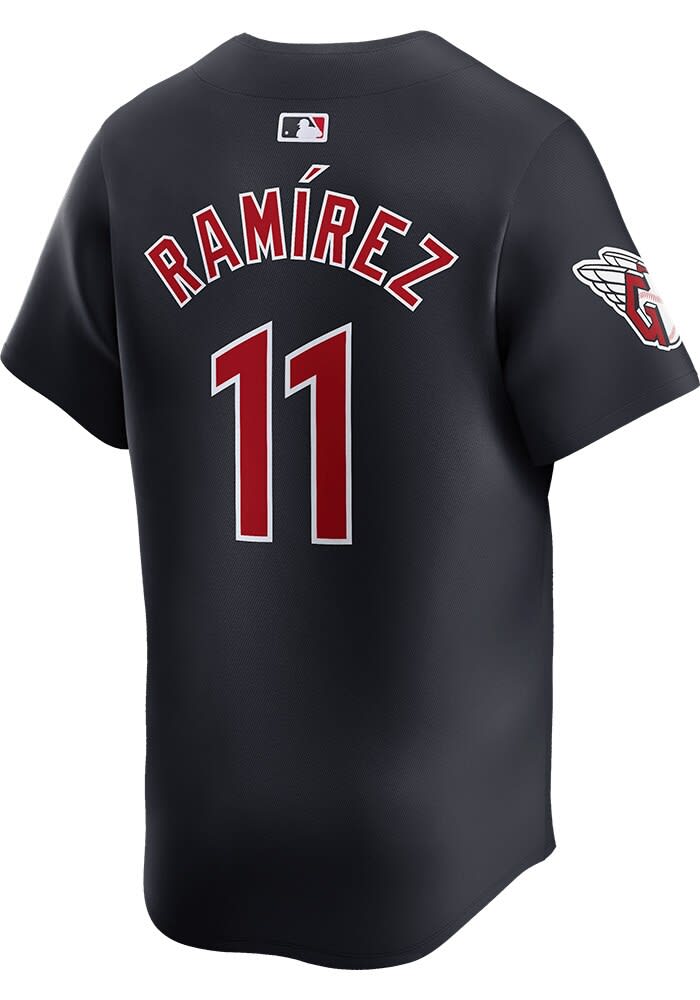 thumbnail interactive-video image 1 of Majestic Men's Jose Ramirez Cleveland Indians Navy Blue Cooperstown Jersey - MLB Official 1 of 2