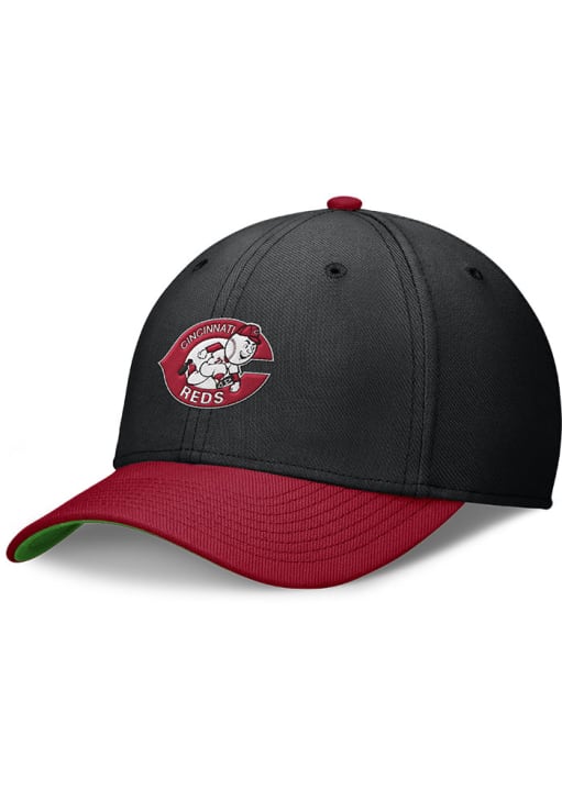 Cincinnati Reds Cooperstown Dri-Fit Rise 2T Swooshflex Black Nike Flex Hat