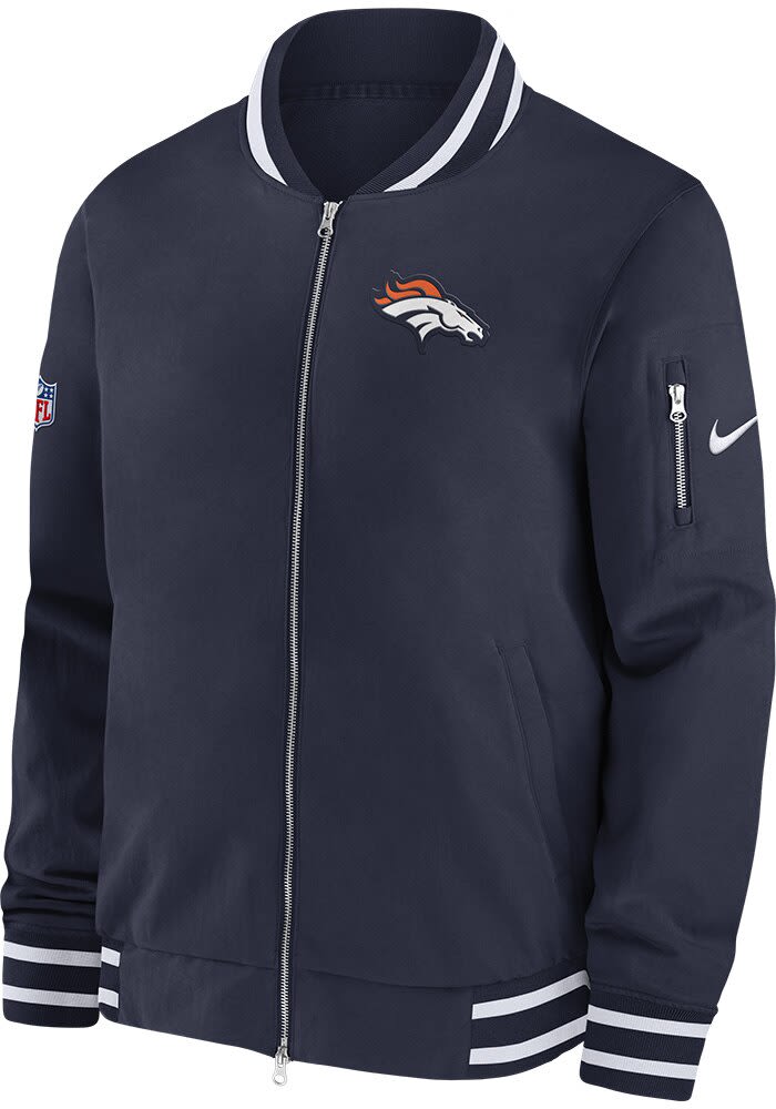 Nike Denver Broncos ウォームアップジャケット Nike Denver Broncos Mens NAVY Sideline Bomber Medium Weight