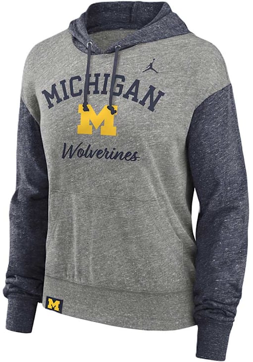 Nike Michigan Wolverines Womens GREY Colorblock Hoodie 173205305