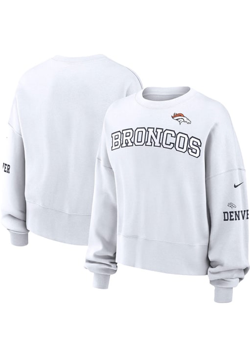 Nike Denver Broncos Womens White Oversized Primetime Crew Sweatshirt