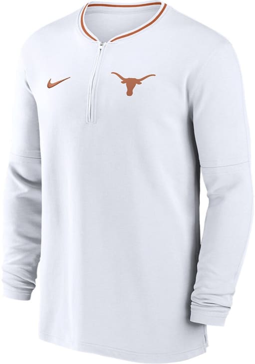 Nike Texas Longhorns Mens White Sideline Coach Long Sleeve Qtr Zip Pullover