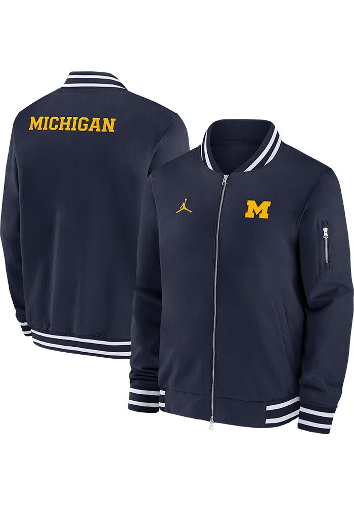 Nike Michigan Wolverines Mens NAVY Sideline Jordan Bomber Medium Weight Jacket