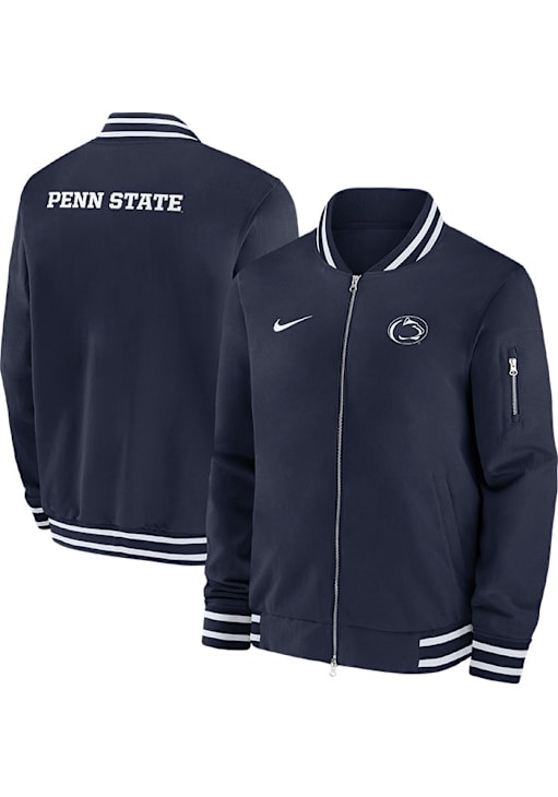 Nike Penn State Nittany Lions Mens Navy Blue Sideline Bomber Medium Weight Jacket
