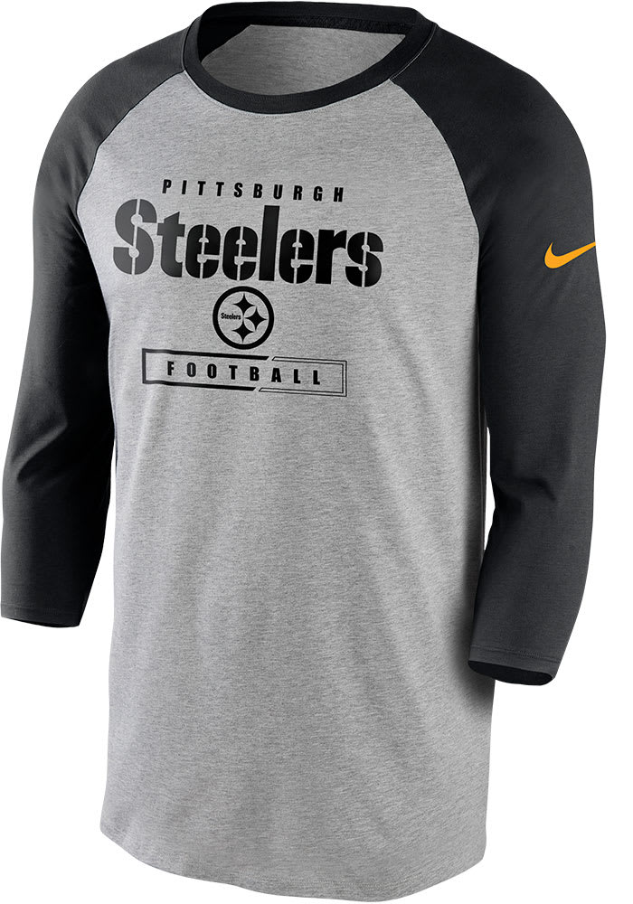 Nike Pittsburgh Steelers GREY Wordmark Football Raglan Long