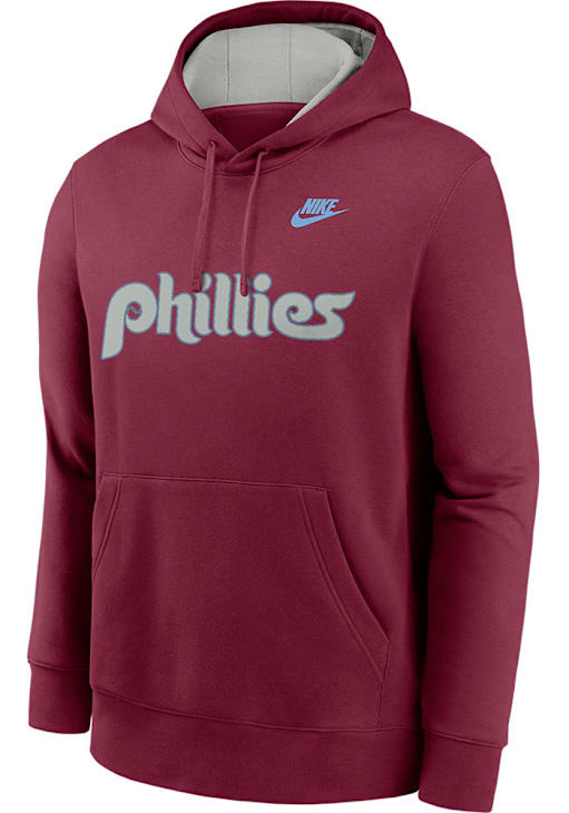 Nike Philadelphia Phillies Mens MAROON Rewind Club Fleece Hoodie
