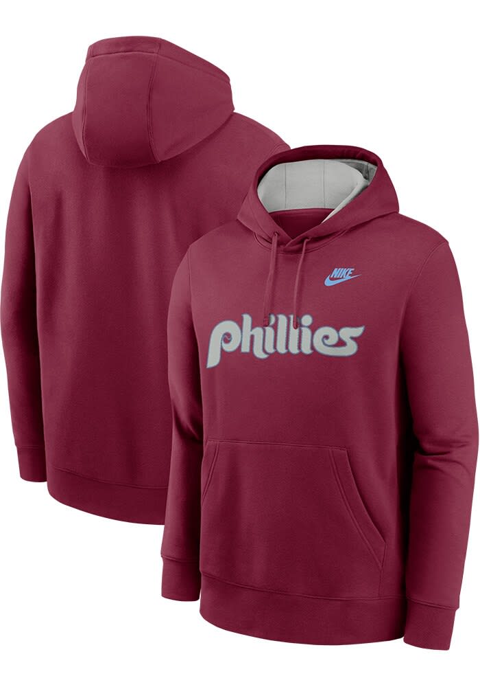 Nike Philadelphia Phillies Mens MAROON Rewind Club Fleece Hoodie