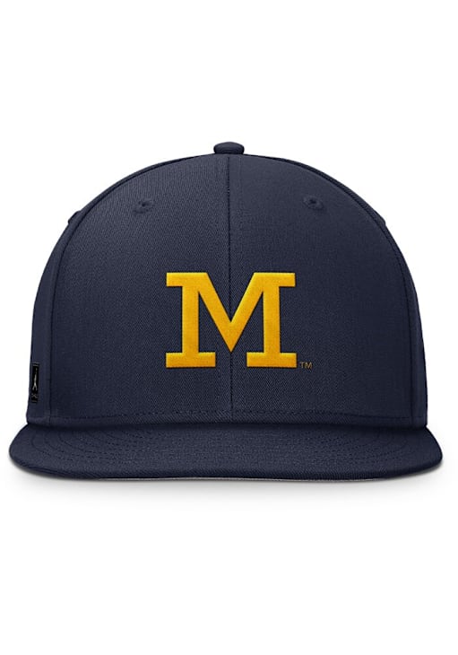 Nike Michigan Wolverines Mens Navy Blue Dri Fit Pro Structured Square Bill Cap Fitted Hat