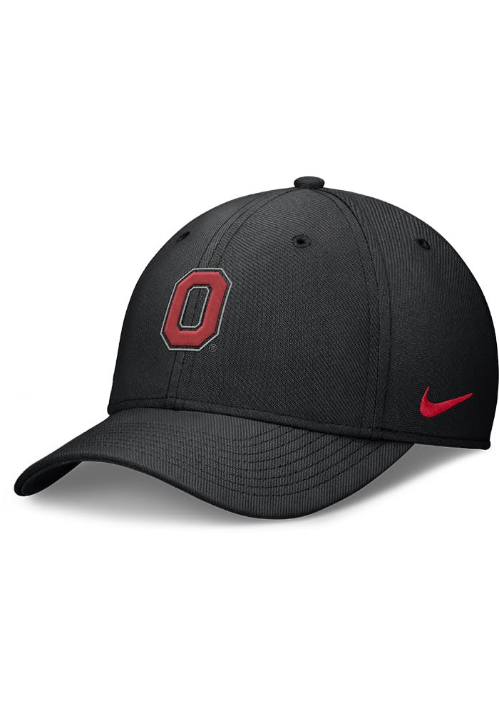 Nike Ohio State Buckeyes Mens Black Nike Rise Structured Swooshflex Cap Flex Hat Black POLYESTER Size M L