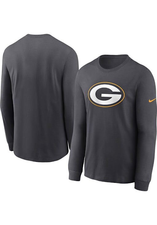 Nike Green Bay Packers Charcoal Logo Essential Long Sleeve T Shirt