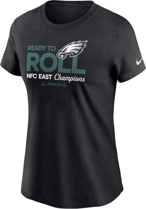 Nike Philadelphia Eagles Womens Black 2024 NFL Division Champs Trophy Collection Short Sleeve T-Sh..