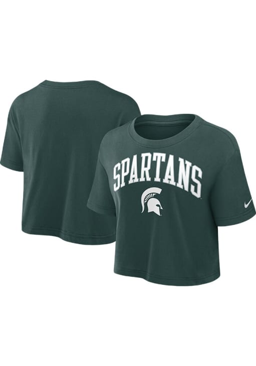 Nike Michigan State Spartans Womens Green Arch Crop Short Sleeve T-Shirt