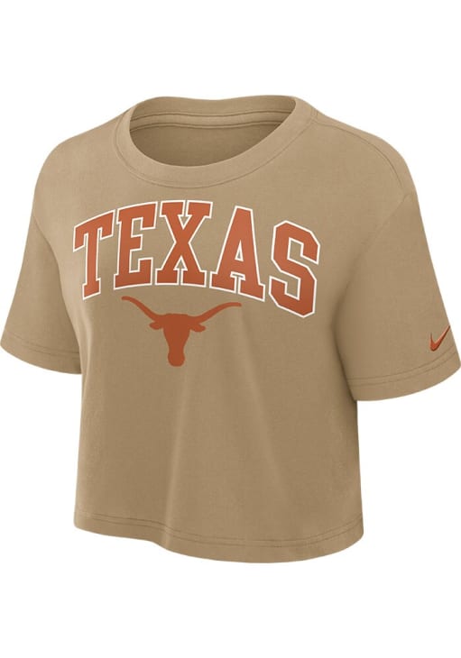 Nike Texas Longhorns Womens Tan Arch Crop Short Sleeve T-Shirt