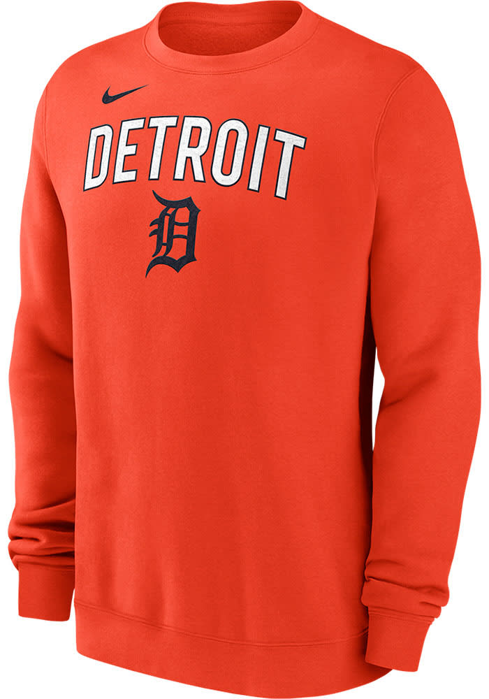 Nike Detroit Tigers Mens ORANGE Fleece Crew Sweatshirt - 173215016
