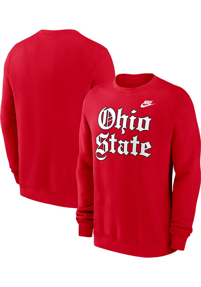 Nike Mens Red Ohio State Buckeyes Old English Long Sleeve Crew