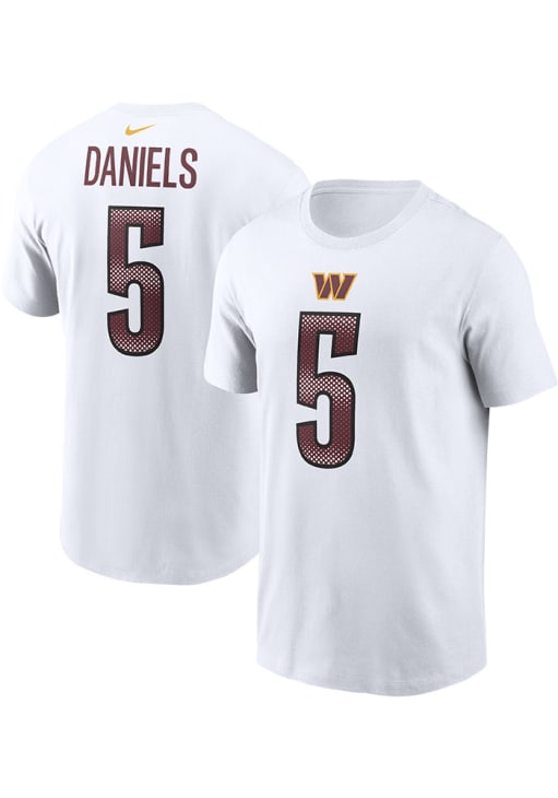 Jayden Daniels Washington Commanders White Road Short Sleeve Player T Shirt