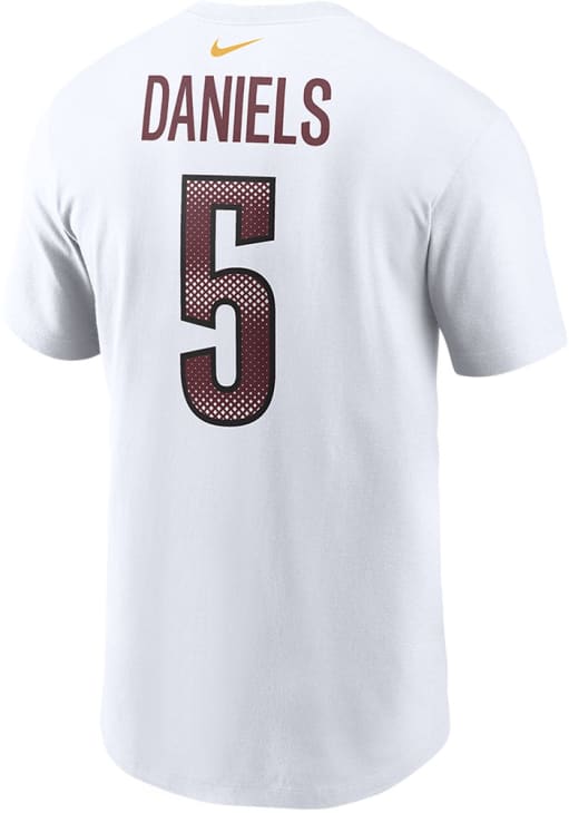 Jayden Daniels Washington Commanders White Road Short Sleeve Player T Shirt