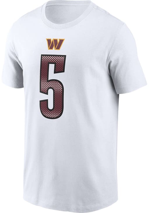 Jayden Daniels Washington Commanders White Road Short Sleeve Player T Shirt