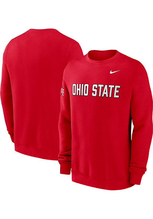 Nike Ohio State Buckeyes Mens Red Club Fleece Long Sleeve Crew Sweatshirt