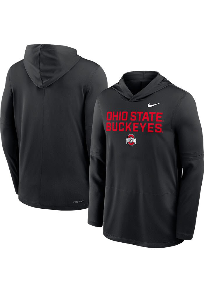 Nike Ohio State Buckeyes Mens BLACK Dri-Fit Lightweight Hoodie