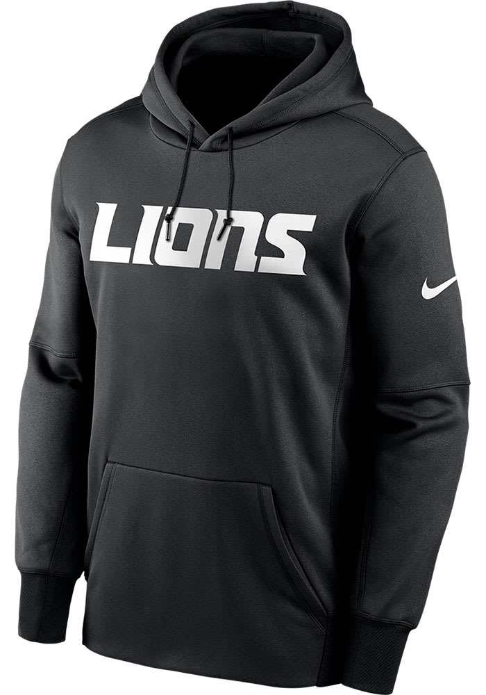 Detroit Lions Mens Nike BLACK WORDMARK THERMA Hood