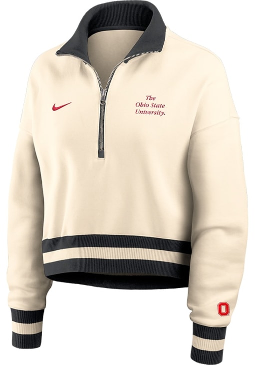 Nike Ohio State Buckeyes Womens Ivory Phoenix Crop Qtr Zip