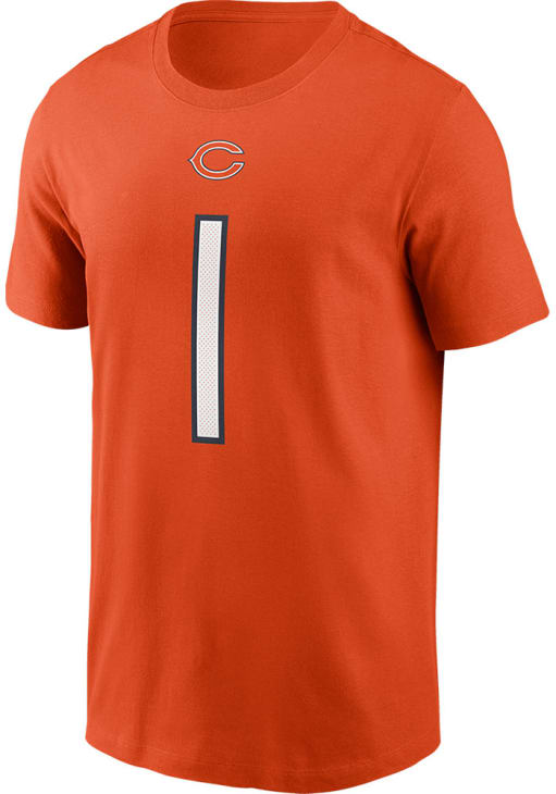 Justin Fields Chicago Bears Orange Name Number Short Sleeve Player T Shirt