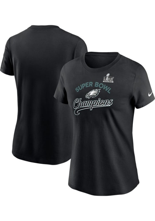 Nike Philadelphia Eagles Womens Black 2024 Super Bowl Champs Champs Short Sleeve T-Shirt