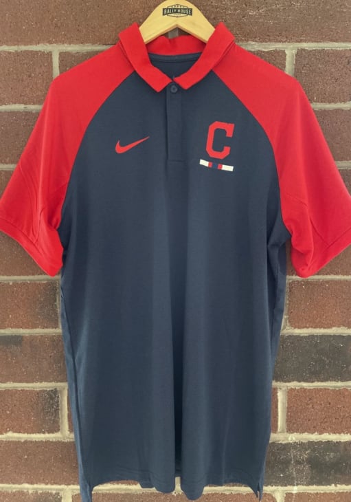 Nike Cleveland Guardians Mens Navy Blue Raglan Short Sleeve Polo