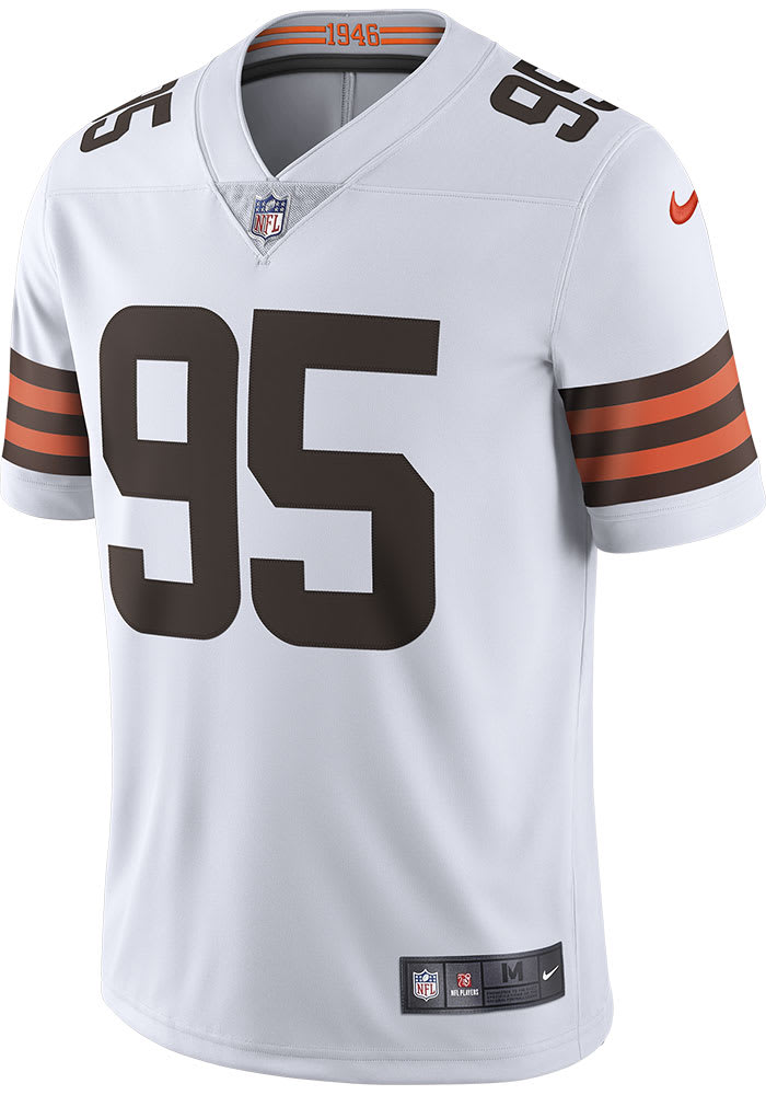 Cleveland Browns No95 Myles Garrett White Men's Nike Team Logo Dual Overlap Limited Jersey