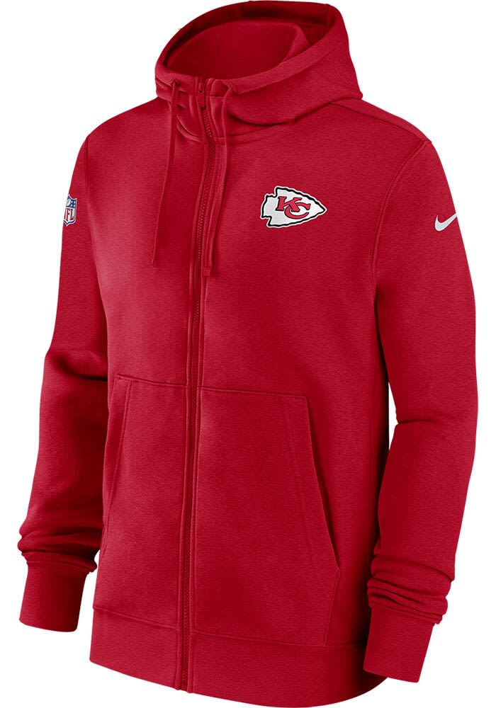 Nike Kansas City Chiefs Mens Red Sideline Club Fleece Full Zip
